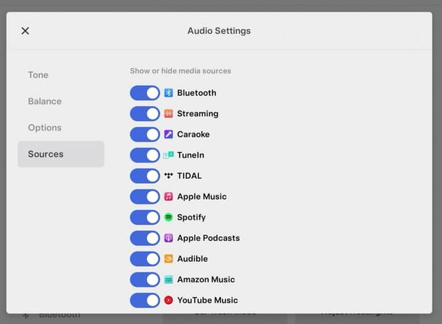 프로필별 음악 서비스 숨기기